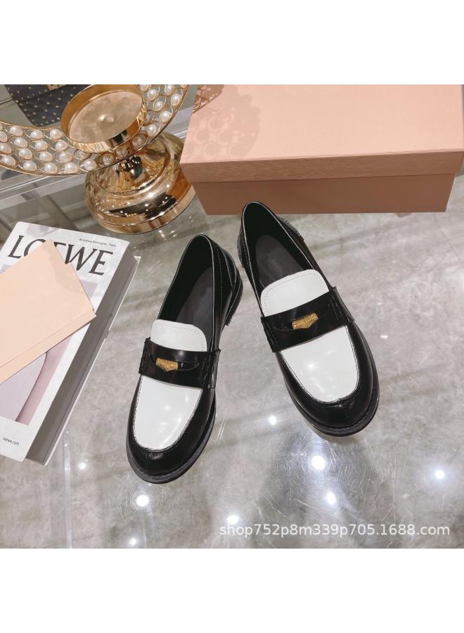 SHAKA Summer And Autumn Gold Coin Buckle Loafers Retro Round Toe Flat Single-Layer Shoes Antique Leather Shoes Women'S Letter All-Match Casual - Image 5