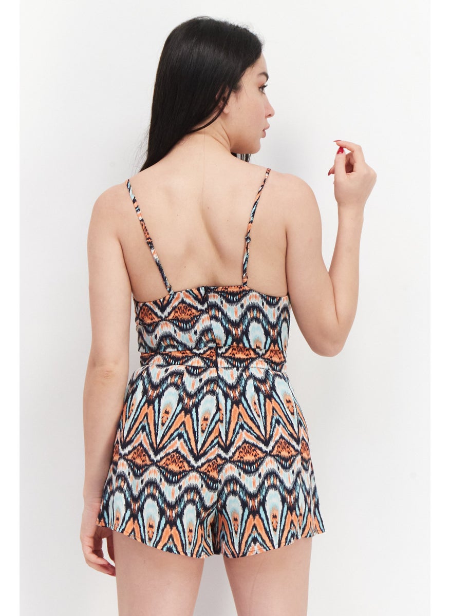 Pepe Jeans - Women Abstract Print Sleeveless Playsuit, Navy Combo - Image 1