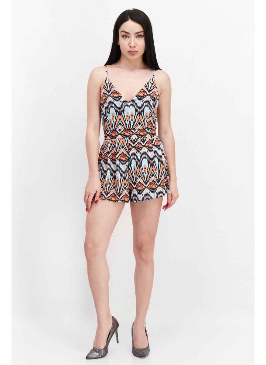 Pepe Jeans - Women Abstract Print Sleeveless Playsuit, Navy Combo - Image 1
