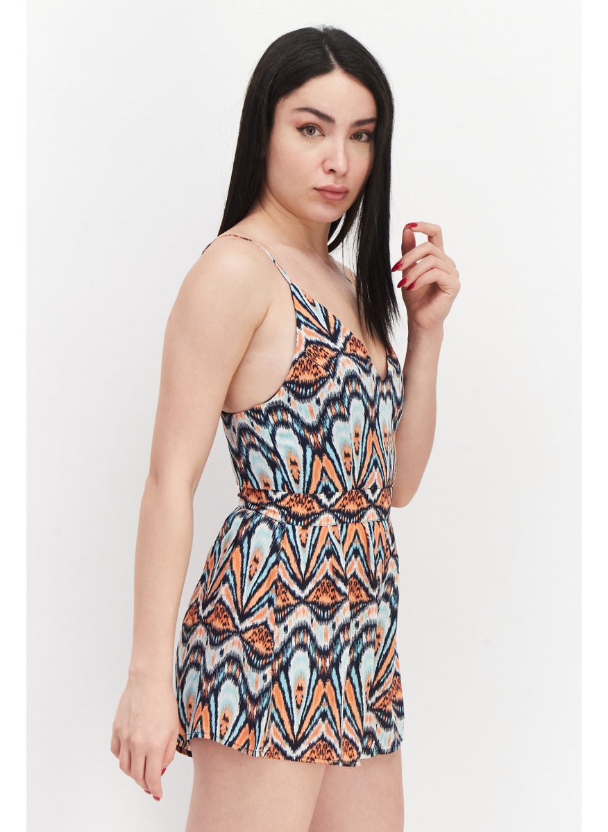 Pepe Jeans - Women Abstract Print Sleeveless Playsuit, Navy Combo - Image 1
