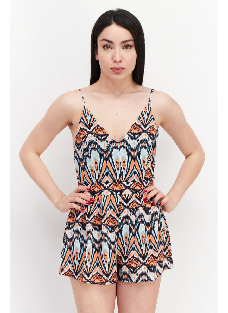 Pepe Jeans - Women Abstract Print Sleeveless Playsuit, Navy Combo - Image 1
