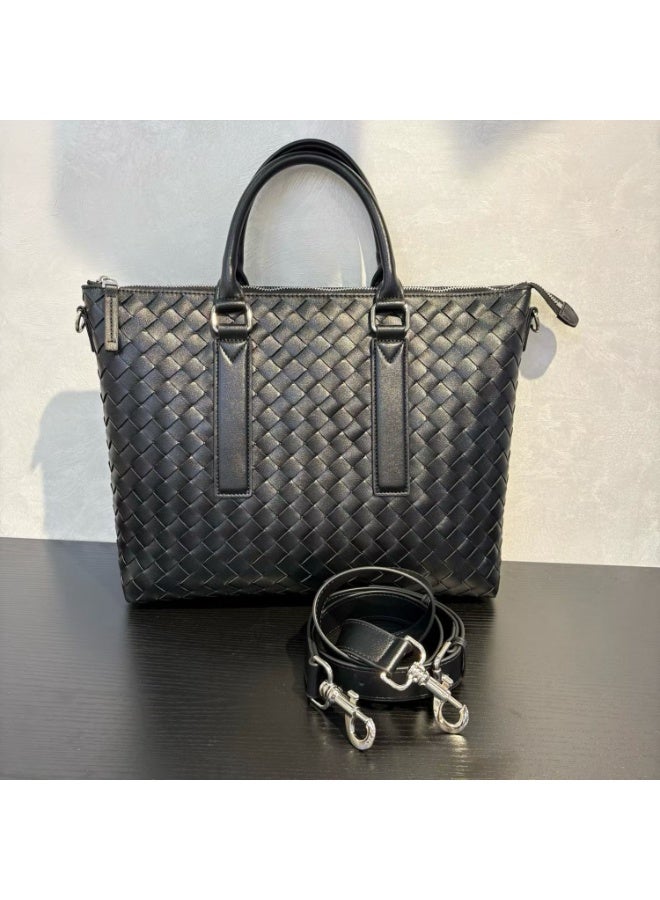 Woven Leather Briefcase, Business Laptop Bag, Elegant Messenger Shoulder Crossbody Tote, Ideal Birthday Gift - Image 3