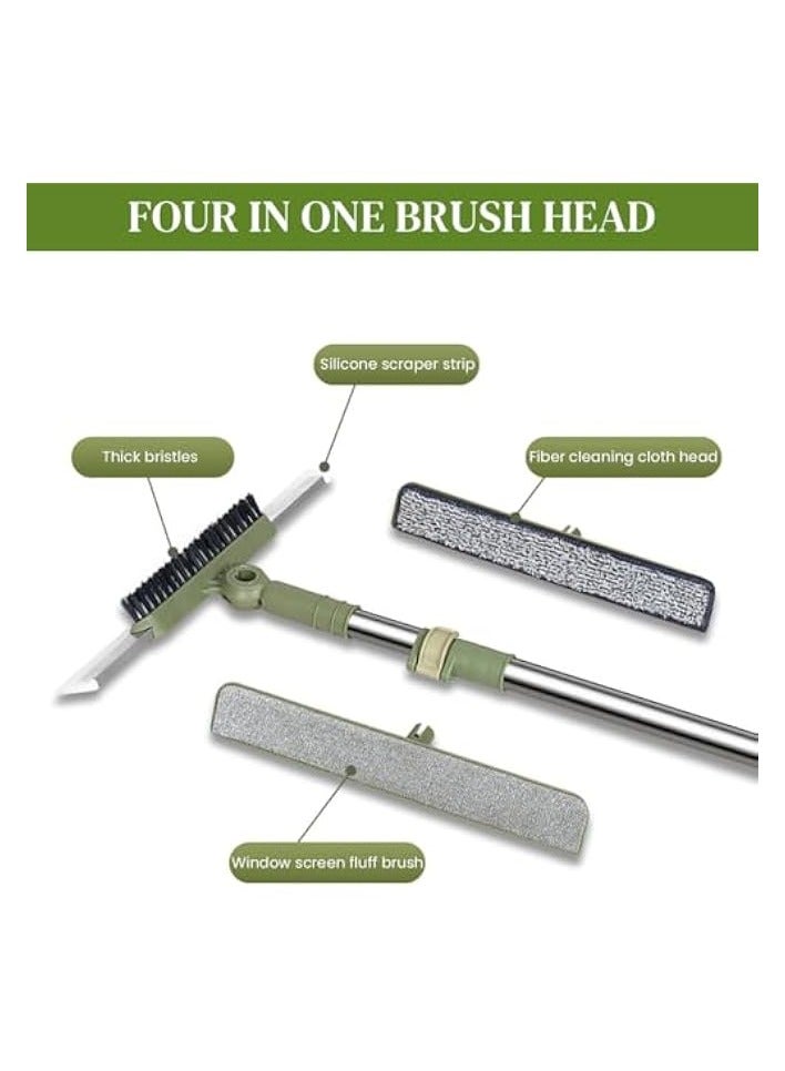 erorex Window Squeegee Cleaner 4 In 1 Retractable Cleaning Tool with 2 Brushes Attachment 180 Degree Flexible Window Squeegee Tool Floor Cleaning Tool Multipurpose Cleaning Tool for Window, Floor - Image 2