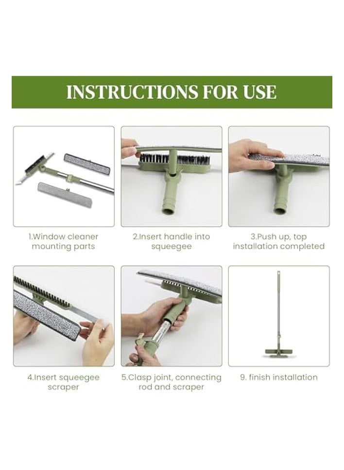 erorex Window Squeegee Cleaner 4 In 1 Retractable Cleaning Tool with 2 Brushes Attachment 180 Degree Flexible Window Squeegee Tool Floor Cleaning Tool Multipurpose Cleaning Tool for Window, Floor - Image 4