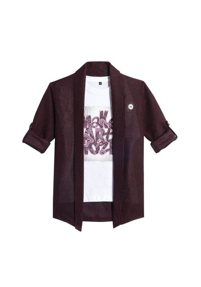 CHARCHIT Boys Cotton Solid Full Sleeve Shrug with T-Shirt - Purple - Image 4