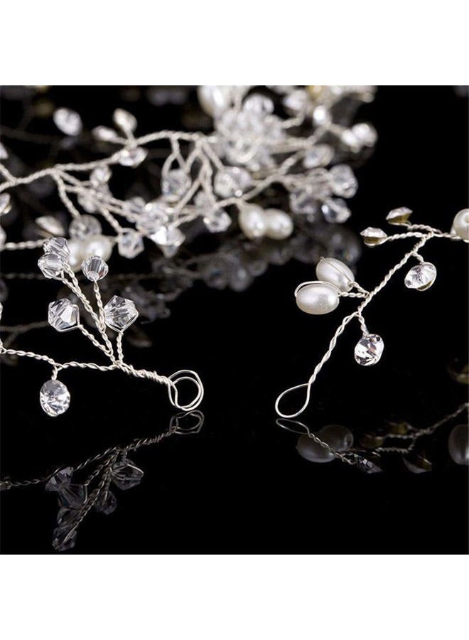 HANSAMU Bridal Wedding Hair Accessories Long Pearl and Crystal Beads Hair Vine Wedding Headband,2 PCS of Crystal Rhinestone Hair Pins,1 Pack Jewelry Hair Headpiece for Brides Bridesmaids Women Girls (Silver) - Image 4