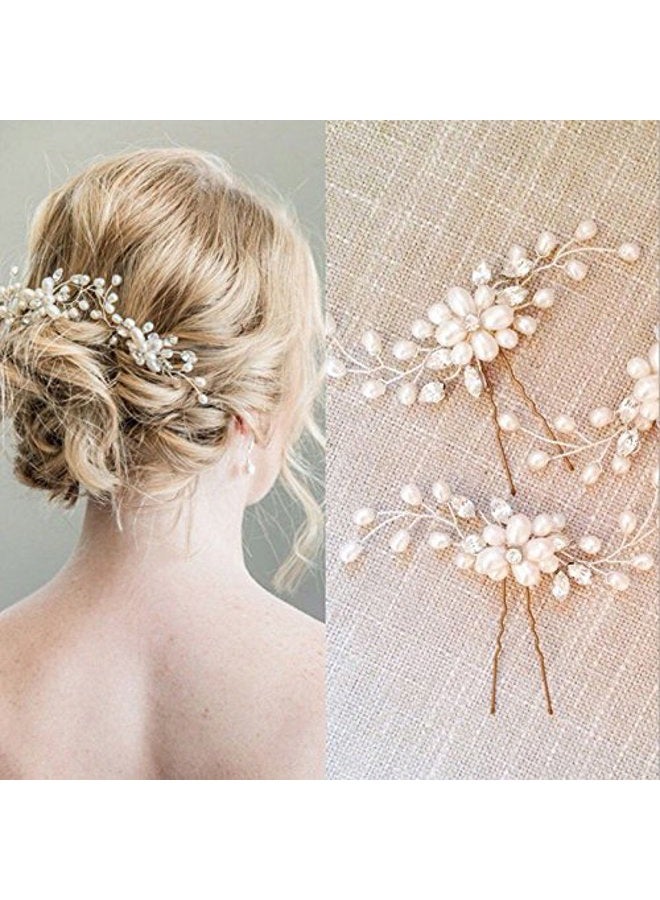 HANSAMU Bridal Wedding Hair Accessories Long Pearl and Crystal Beads Hair Vine Wedding Headband,2 PCS of Crystal Rhinestone Hair Pins,1 Pack Jewelry Hair Headpiece for Brides Bridesmaids Women Girls (Silver) - Image 5