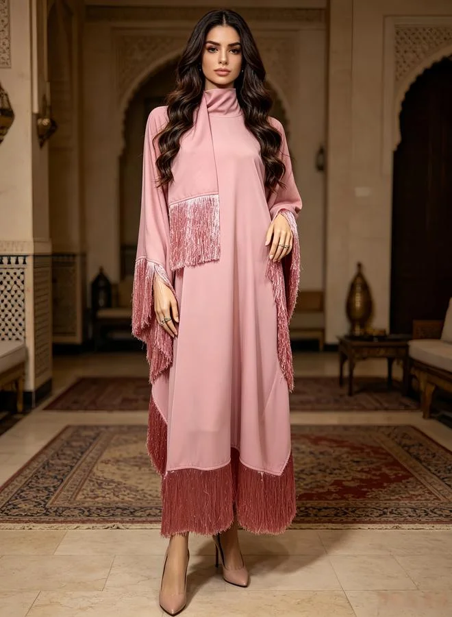 Take Two Pink Plain A-Line Jalabiya with Tassels
