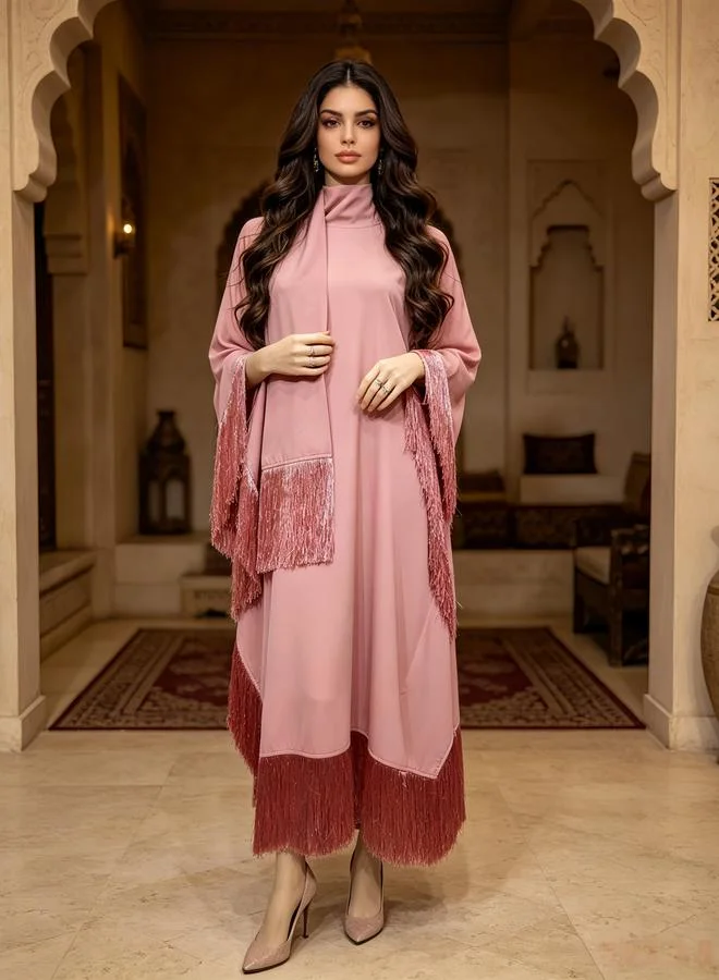 Take Two Pink Plain A-Line Jalabiya with Tassels