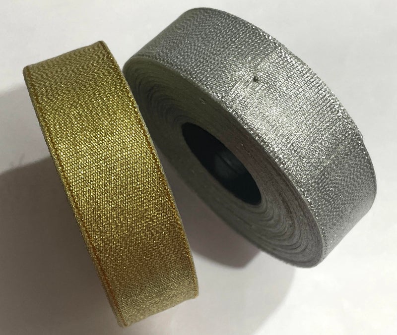 OMX Net Ribbon Decoration, Gift Wrapping, Multi-Purpose Use (Gold and Silver, Total 50 Mtr, Size : 1 Inch) (25 Mtr of Silver & 25 Mtr of Gold) - Image 1