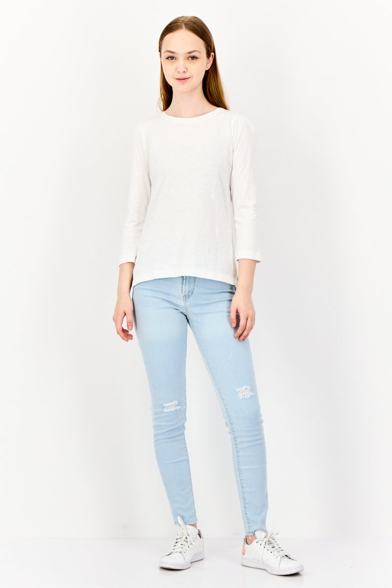 ESPRIT Women Round Neck Long Sleeves Solid T-Shirt, White - Image 3