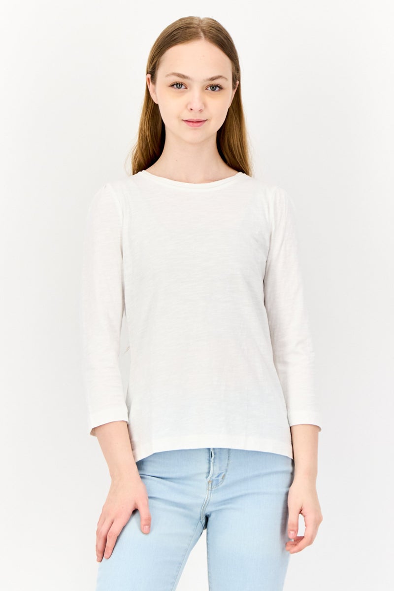 ESPRIT Women Round Neck Long Sleeves Solid T-Shirt, White - Image 1