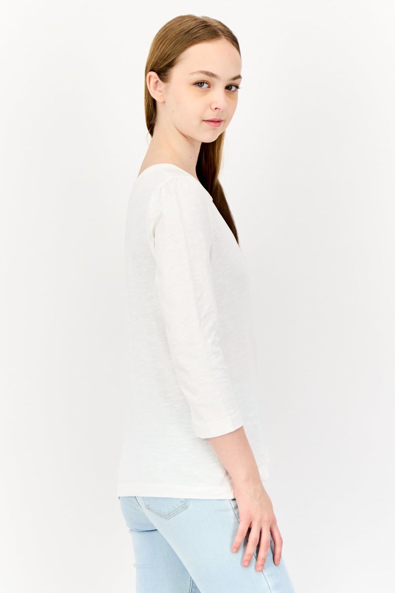 ESPRIT Women Round Neck Long Sleeves Solid T-Shirt, White - Image 2