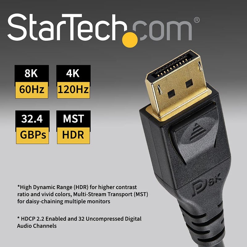 StarTech .com 1m VESA Certified DisplayPort 1.4 Cable - 8K 60Hz HBR3 HDR - 3ft Super UHD DisplayPort to DisplayPort Monitor Cord - Ultra HD 4K 120Hz DP 1.4 Slim Video Cable M/M DP Connector (DP14MM1M) - Image 2