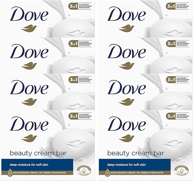 Dove صابون دوف الأصلي للجمال 3 في 1 ينظف ويرطب ويغذي صابون استحمام خالي من الكبريتات لبشرة ناعمة وسلسة مناسب للاستخدام اليومي 8x90غ - Image 1