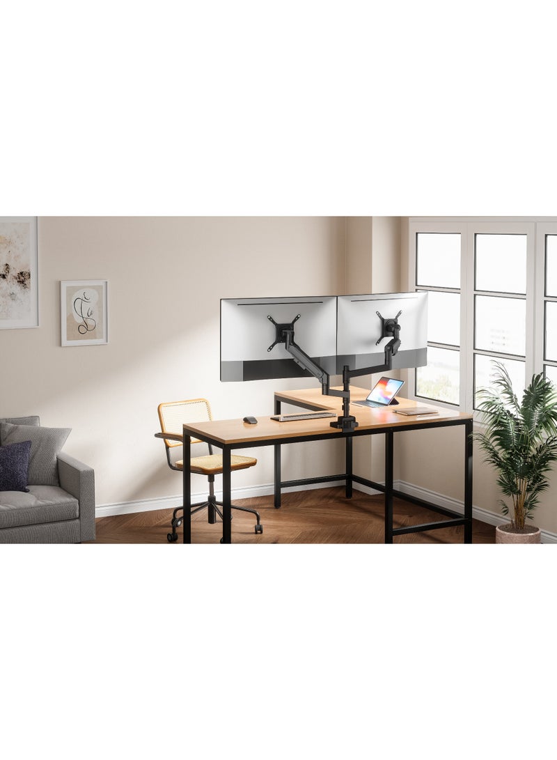 Skill Tech Skilltech SH87-C024UCP Heavy-Duty Dual Gas Spring Monitor Arm for 24"–57" Screens | 2–27kg Load | USB-A + USB-C Ports | Full Motion Tilt/Swivel/Rotation | VESA 75–200 | Clamp & Grommet Mount – Black/White - Image 3