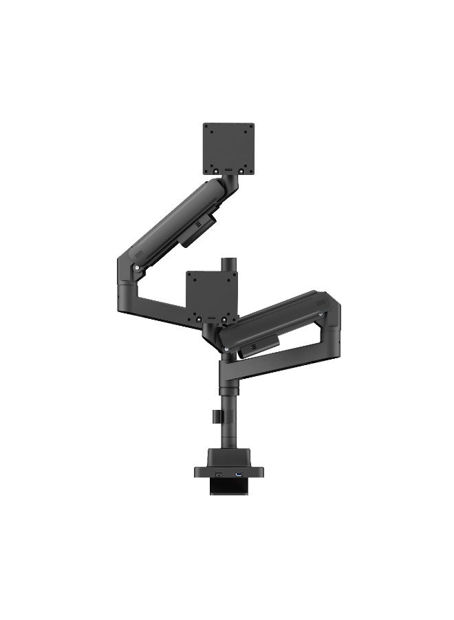 Skill Tech Skilltech SH87-C024UCP Heavy-Duty Dual Gas Spring Monitor Arm for 24"–57" Screens | 2–27kg Load | USB-A + USB-C Ports | Full Motion Tilt/Swivel/Rotation | VESA 75–200 | Clamp & Grommet Mount – Black/White - Image 2