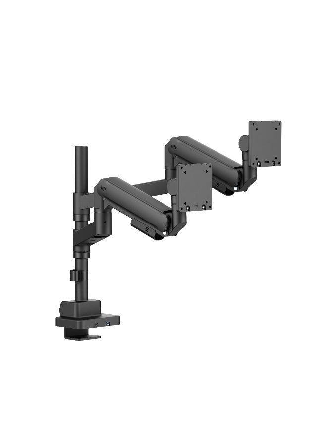 Skill Tech Skilltech SH87-C024UCP Heavy-Duty Dual Gas Spring Monitor Arm for 24"–57" Screens | 2–27kg Load | USB-A + USB-C Ports | Full Motion Tilt/Swivel/Rotation | VESA 75–200 | Clamp & Grommet Mount – Black/White - Image 5
