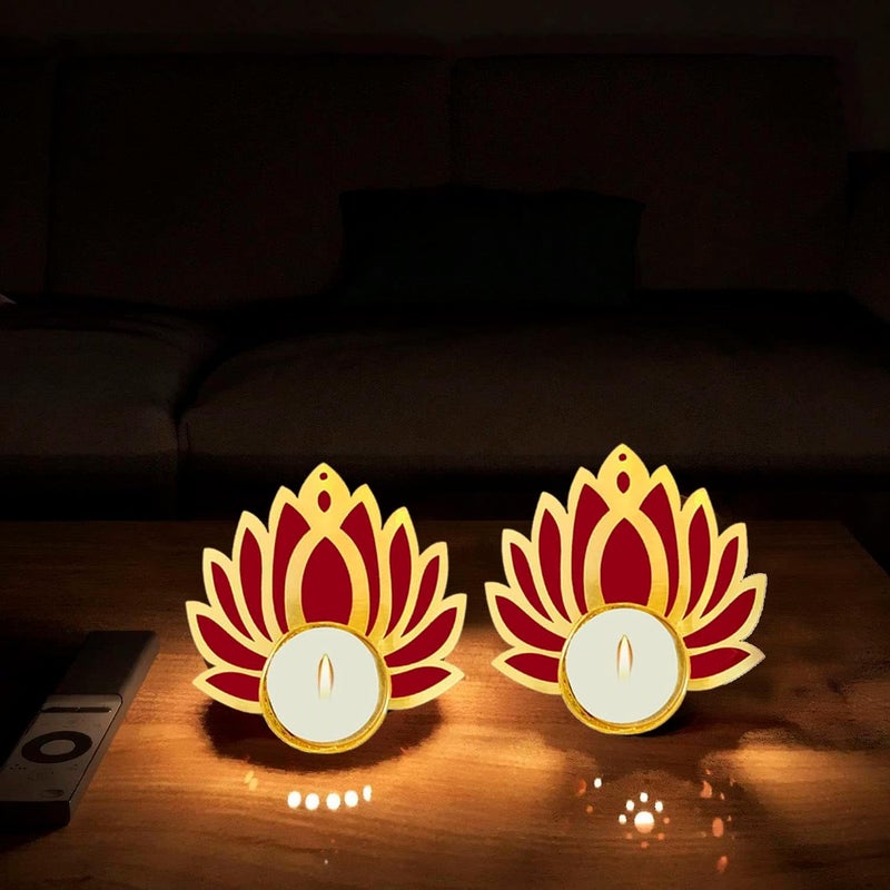 Natali Traders Natali Traders Lotus Tealight Candle Holder Set of 5 for Diwali Decoration Pooja Room Navratri Tea Light Candles for Home Decor Floor Diwali Gift for Family Friends Employee - Image 3