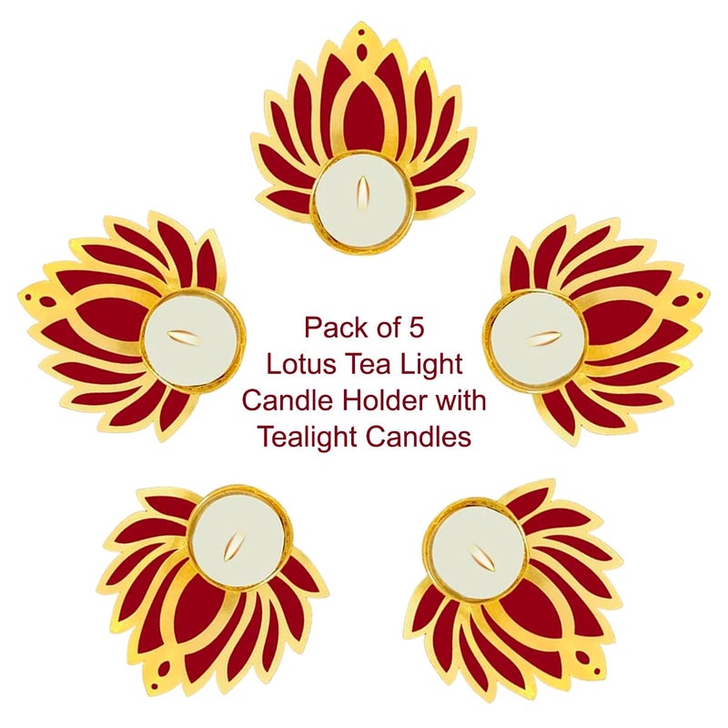Natali Traders Natali Traders Lotus Tealight Candle Holder Set of 5 for Diwali Decoration Pooja Room Navratri Tea Light Candles for Home Decor Floor Diwali Gift for Family Friends Employee - Image 5