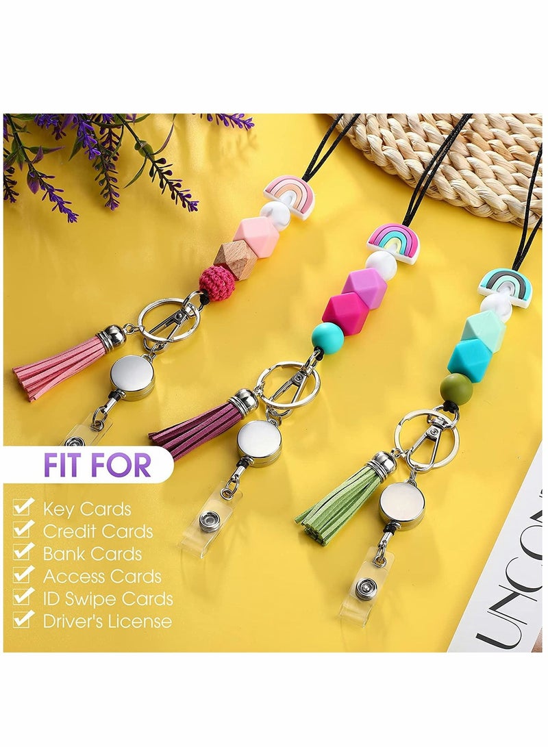 Y&D Silicone Beaded Lanyards for ID Badges and Keys 3 Sets Boho Neck Lanyard Necklaces with Retractable Badge Reel Holders Tassel Keychain Strap Women Girls Teacher Students Nurses - Image 4