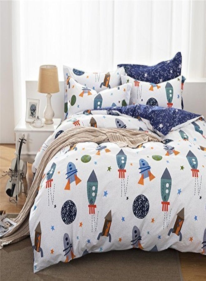 Brandream Twin Size Kids Bedding Set 100% Cotton Boys Space Galaxy Bedding Set 3-Piece Duvet Cover Set (Duvet Cover + Flat Sheet + Pillowcase) - Image 1