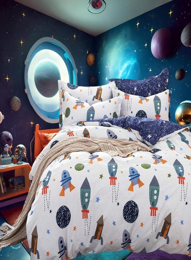 Brandream Twin Size Kids Bedding Set 100% Cotton Boys Space Galaxy Bedding Set 3-Piece Duvet Cover Set (Duvet Cover + Flat Sheet + Pillowcase) - Image 3