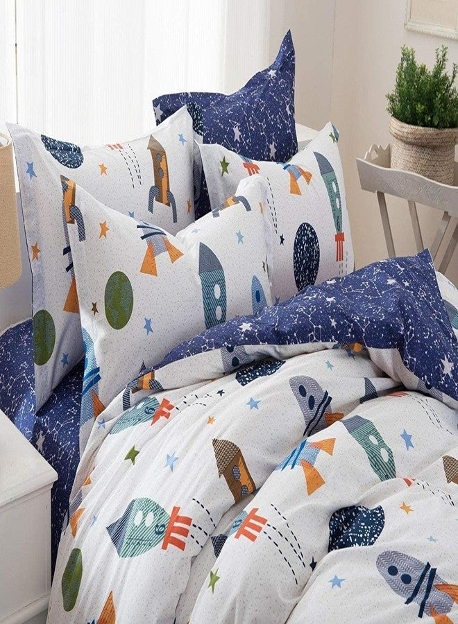 Brandream Twin Size Kids Bedding Set 100% Cotton Boys Space Galaxy Bedding Set 3-Piece Duvet Cover Set (Duvet Cover + Flat Sheet + Pillowcase) - Image 4