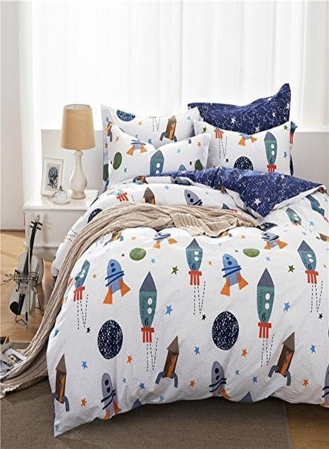 Brandream Twin Size Kids Bedding Set 100% Cotton Boys Space Galaxy Bedding Set 3-Piece Duvet Cover Set (Duvet Cover + Flat Sheet + Pillowcase) - Image 2