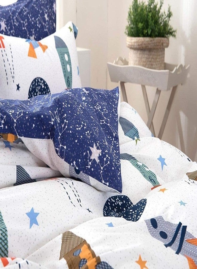 Brandream Twin Size Kids Bedding Set 100% Cotton Boys Space Galaxy Bedding Set 3-Piece Duvet Cover Set (Duvet Cover + Flat Sheet + Pillowcase) - Image 5