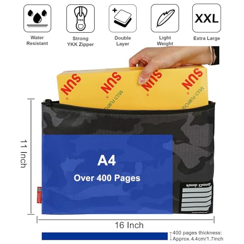 RE ROUGH ENOUGH Rough Enough Important Document Organizer Safe File Folder Holder with Waterproof Cordura Black Camo Military Army Name Tag Record - Image 2