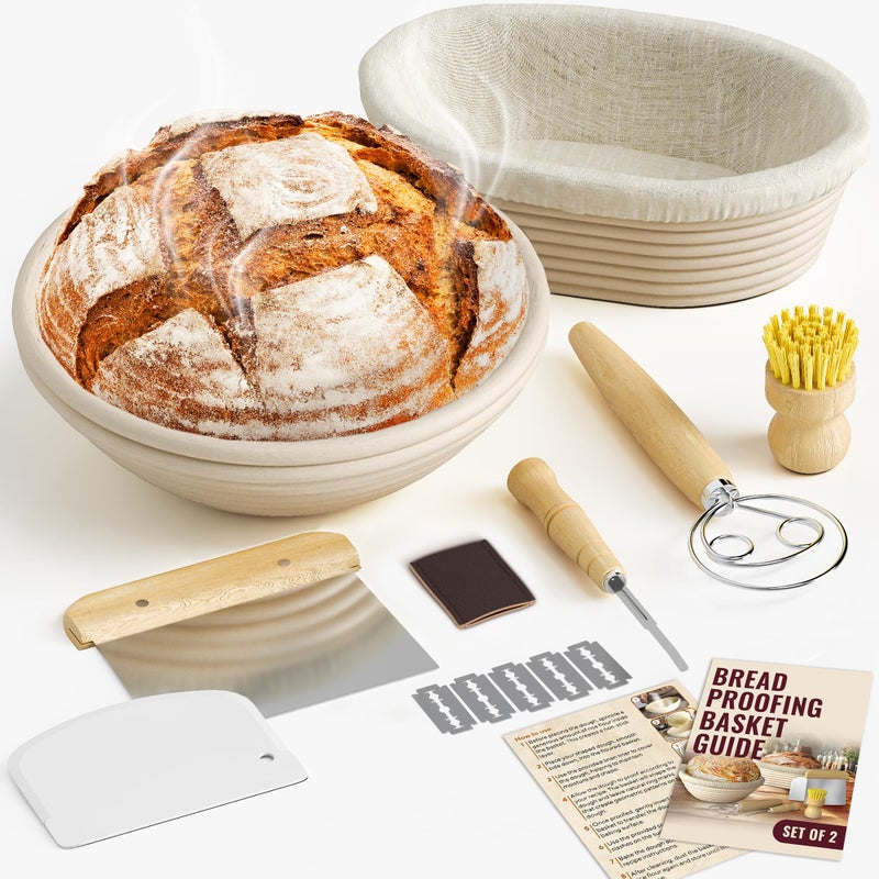 Benicci Complete Bread Proofing Baskets Set Premium Quality Kit for Sourdough Bread Making Includes 9 10 Banneton Basket wAll Needed Bread Baking Supplies Perfect Tools for Baking Enthusiasts - Image 2