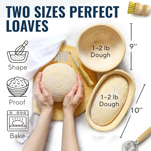 Benicci Complete Bread Proofing Baskets Set Premium Quality Kit for Sourdough Bread Making Includes 9 10 Banneton Basket wAll Needed Bread Baking Supplies Perfect Tools for Baking Enthusiasts - Image 3
