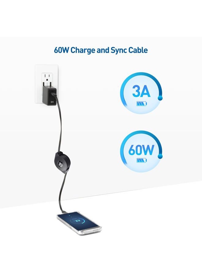 Cable Matters Retractable USB C Cable 3.3 ft, Up to [60W Charging, 480Mbps Data Transfer] Compatible with Apple CarPlay, Android Auto, USB C Charger Cable for iPhone 16/15, Galaxy S24, iPad Pro - Image 3