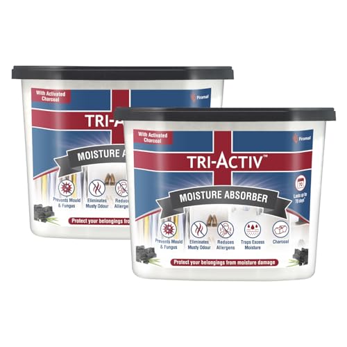Tri-Activ Moisture Absorbers | Dehumidifier For Wardrobe, Closet, Shoe Rack | Absorption Capacity upto 600ml Each (Charcoal, Pack of 2) - Image 1