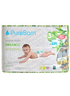 PureBorn Organic Diaper Size 3 Eco-Friendly Bamboo Diaper 5.5-8 Kg Bundle Pack 224 Diapers  - Image 1
