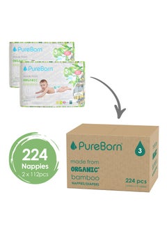 PureBorn Organic Diaper Size 3 Eco-Friendly Bamboo Diaper 5.5-8 Kg Bundle Pack 224 Diapers  - Image 2