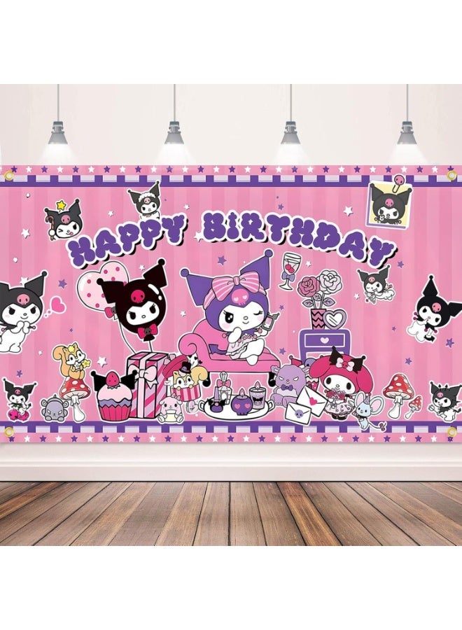 سانريو زينة حفلات عيد ميلاد كورومي، مجموعة حفلات كورومي مكونة من 49 قطعة بما في ذلك لافتة عيد ميلاد خلفية ومفرش طاولة وبالونات وأغطية الكعك والمزيد من مستلزمات حفلات كورومي - Image 2