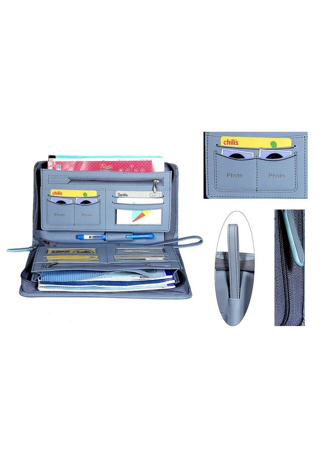 سوكشكرافت محفظة Sukeshcraft Multiple Bank Documnet |PU| تتسع لما يصل إلى 8 دفاتر شيكات (رمادية زرقاء) - Image 3