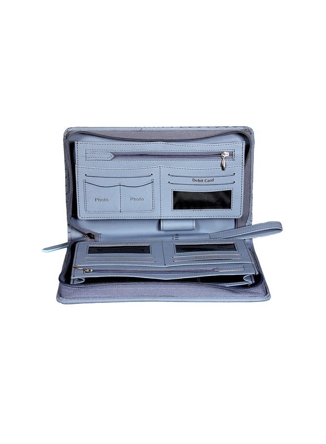 سوكشكرافت محفظة Sukeshcraft Multiple Bank Documnet |PU| تتسع لما يصل إلى 8 دفاتر شيكات (رمادية زرقاء) - Image 4