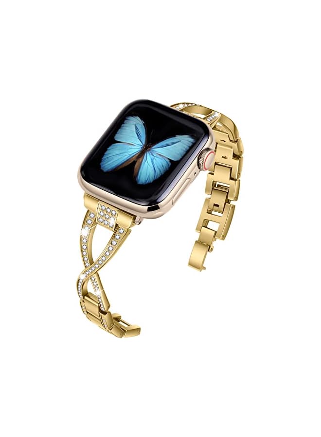 for Apple Watch Band 38mm 40mm 41mm 42mm(Series10 11) Women Series11 10 9 8 7 6 5 4 SE iwatch Bands Bling Metal Bracelet Cute Fancy Dressy Strap Gold - Image 1