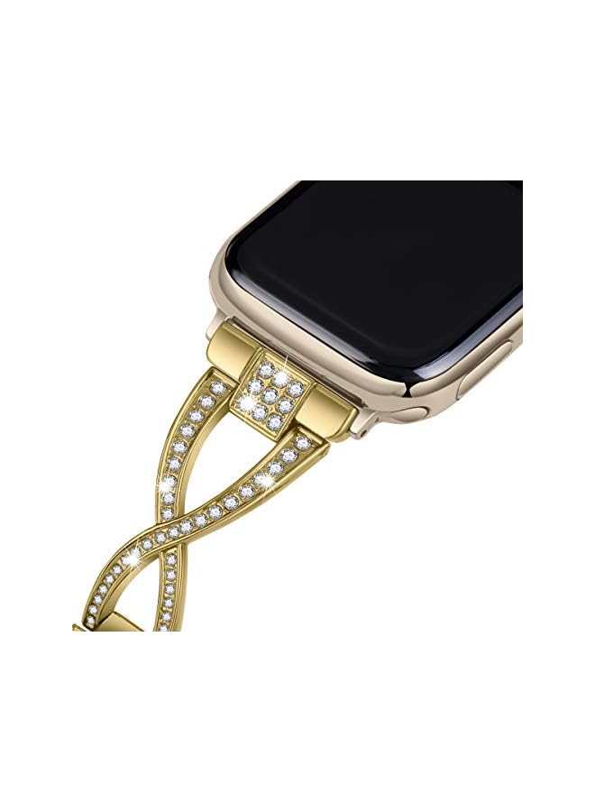 for Apple Watch Band 38mm 40mm 41mm 42mm(Series10 11) Women Series11 10 9 8 7 6 5 4 SE iwatch Bands Bling Metal Bracelet Cute Fancy Dressy Strap Gold - Image 3