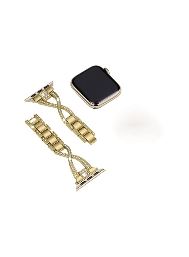 for Apple Watch Band 38mm 40mm 41mm 42mm(Series10 11) Women Series11 10 9 8 7 6 5 4 SE iwatch Bands Bling Metal Bracelet Cute Fancy Dressy Strap Gold - Image 5