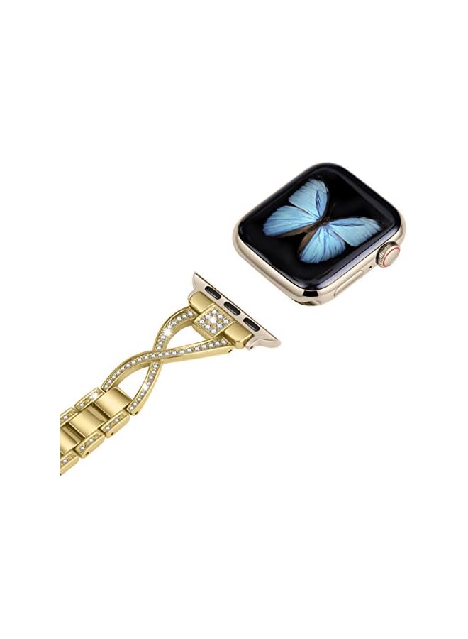 for Apple Watch Band 38mm 40mm 41mm 42mm(Series10 11) Women Series11 10 9 8 7 6 5 4 SE iwatch Bands Bling Metal Bracelet Cute Fancy Dressy Strap Gold - Image 4