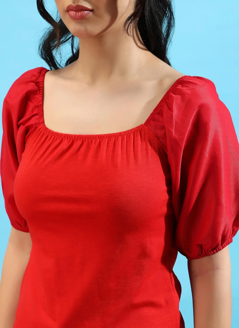 Pinacolada  Women's Scarlet Red Puff-Sleeved Top for Women | Best Price UAE
