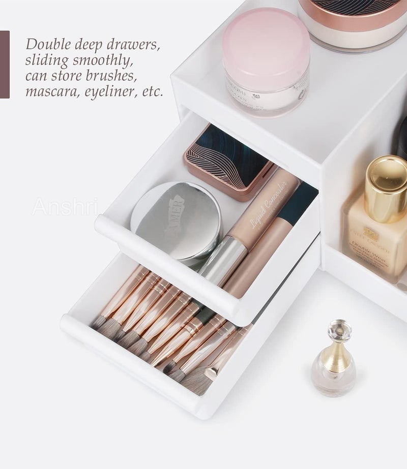 DarkShri Makeup Desk Cosmetic Storage Box Organizer with Drawers for Dressing Table,Bathroom Counter, Elegant Vanity Holder for Brushes, Eyeshadow, Lotions, Lipstick and Nail Polish (5544) - Image 3
