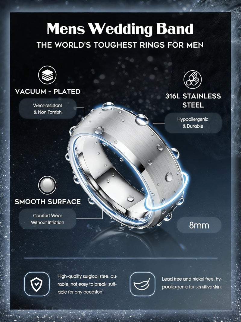 Besteel Mens Wedding Band Stainless Steel Rings for Men Women Silver Cool Simple Promise Engagement Ring Set Jewelry Gift Comfort Fit 6-14 8MM Anillos Para Hombre 3 Pcs Size 10 - Image 2