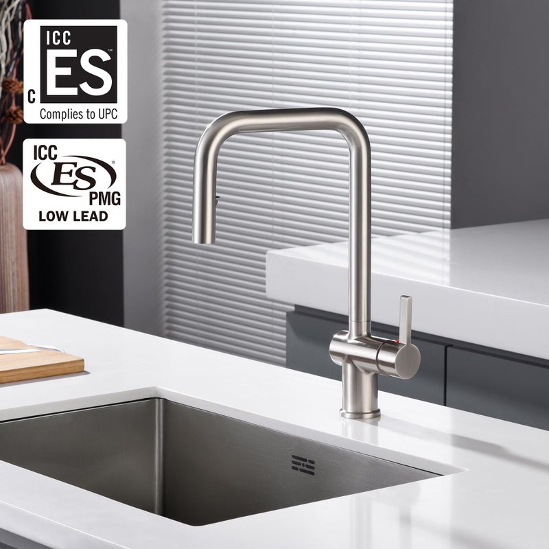SUMERAIN Pull Down Kitchen Sink Faucet with Sprayer Brushed Nickel Stainless Steel Single Hole Kitchen Faucets Single Handle Dual Spray Mode - Image 2