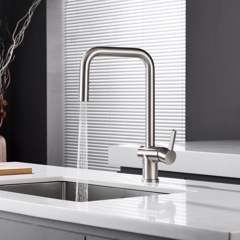 SUMERAIN Pull Down Kitchen Sink Faucet with Sprayer Brushed Nickel Stainless Steel Single Hole Kitchen Faucets Single Handle Dual Spray Mode - Image 3