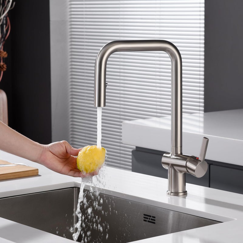 SUMERAIN Pull Down Kitchen Sink Faucet with Sprayer Brushed Nickel Stainless Steel Single Hole Kitchen Faucets Single Handle Dual Spray Mode - Image 4